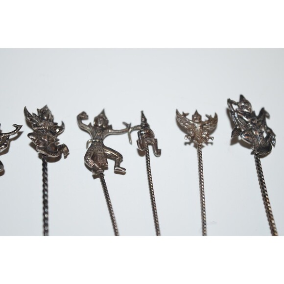 Vtg Silvertone Cocktail Picks Asian Oriental Appetizer Siam Dancer Medieval 12pc - Picture 6 of 10